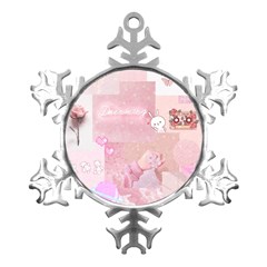 Pink Aesthetic, Clouds, Cute, Glitter, Hello Kitty, Pastel, Soft Metal Small Snowflake Ornament by nateshop