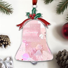 Pink Aesthetic, Clouds, Cute, Glitter, Hello Kitty, Pastel, Soft Metal Holly Leaf Bell Ornament by nateshop