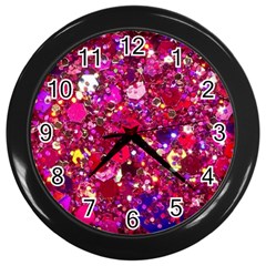 Pink Glitter, Cute, Girly, Glitter, Pink, Purple, Sparkle Wall Clock (black) by nateshop