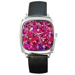 Pink Glitter, Cute, Girly, Glitter, Pink, Purple, Sparkle Square Metal Watch by nateshop