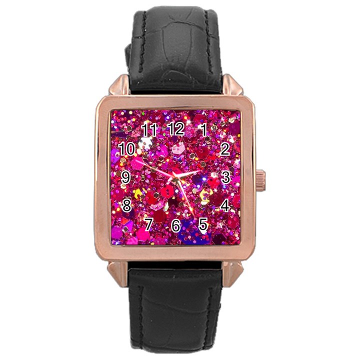 Pink Glitter, Cute, Girly, Glitter, Pink, Purple, Sparkle Rose Gold Leather Watch 