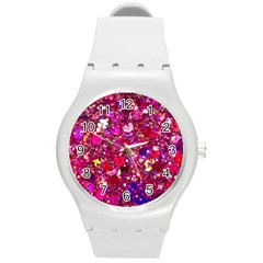 Pink Glitter, Cute, Girly, Glitter, Pink, Purple, Sparkle Round Plastic Sport Watch (m) by nateshop