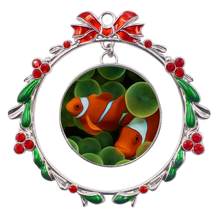 Fish Metal X mas Wreath Ribbon Ornament