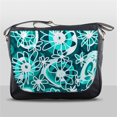 Mazipoodles Love Flowers - Dark Teal Turquoise White Messenger Bag by Mazipoodles