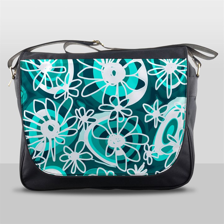 Mazipoodles Love Flowers - Dark Teal Turquoise White Messenger Bag