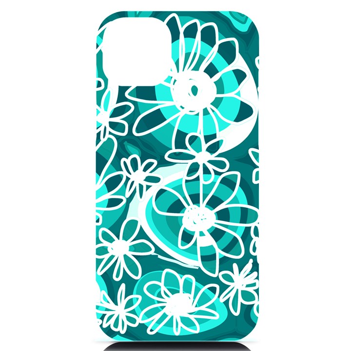 Mazipoodles Love Flowers - Dark Teal Turquoise White iPhone 14 Plus Black UV Print Case