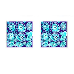 Mazipoodles Love Flowers - Indigo Dusty Teal Turquoise White  Cufflinks (square) by Mazipoodles