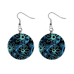 Mazipoodles Love Flowers - Black Dusty Blue Duck Egg Green Mini Button Earrings by Mazipoodles