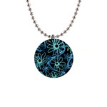 Mazipoodles Love Flowers - Black Dusty Blue Duck Egg Green 1  Button Necklace Front