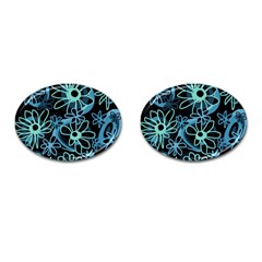 Mazipoodles Love Flowers - Black Dusty Blue Duck Egg Green Cufflinks (oval) by Mazipoodles