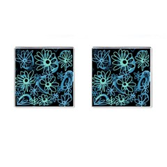 Mazipoodles Love Flowers - Black Dusty Blue Duck Egg Green Cufflinks (square) by Mazipoodles