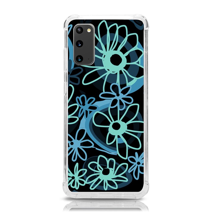 Mazipoodles Love Flowers - Black Dusty Blue Duck Egg Green Samsung Galaxy S20 6.2 Inch TPU UV Case