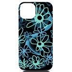 Mazipoodles Love Flowers - Black Dusty Blue Duck Egg Green iPhone 14 Black UV Print Case Front