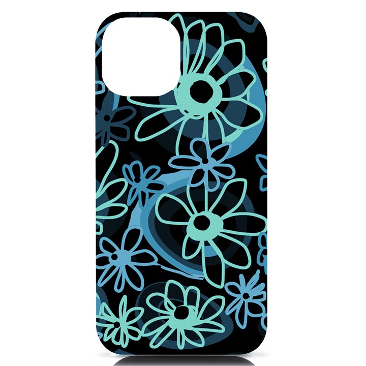 Mazipoodles Love Flowers - Black Dusty Blue Duck Egg Green iPhone 14 Black UV Print Case