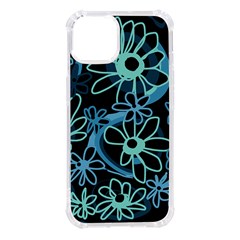 Mazipoodles Love Flowers - Black Dusty Blue Duck Egg Green Iphone 14 Tpu Uv Print Case by Mazipoodles