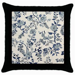 Blue Vintage Background, Blue Roses Patterns Throw Pillow Case (black) by nateshop