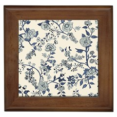 Blue Vintage Background, Blue Roses Patterns Framed Tile by nateshop