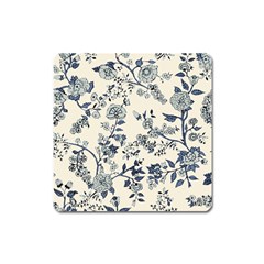 Blue Vintage Background, Blue Roses Patterns Square Magnet by nateshop