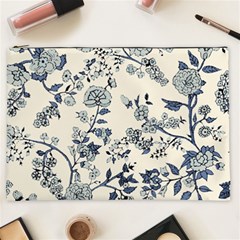 Blue Vintage Background, Blue Roses Patterns Cosmetic Bag (xxl) by nateshop