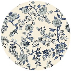 Blue Vintage Background, Blue Roses Patterns Wooden Puzzle Round by nateshop