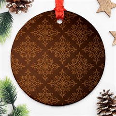 Brown Floral Pattern Floral Vintage Pattern, Brown Vintage Round Ornament (two Sides) by nateshop