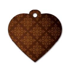 Brown Floral Pattern Floral Vintage Pattern, Brown Vintage Dog Tag Heart (one Side) by nateshop