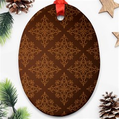 Brown Floral Pattern Floral Vintage Pattern, Brown Vintage Oval Ornament (two Sides) by nateshop