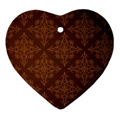 Brown Floral Pattern Floral Vintage Pattern, Brown Vintage Heart Ornament (two Sides)