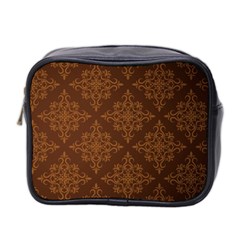 Brown Floral Pattern Floral Vintage Pattern, Brown Vintage Mini Toiletries Bag (two Sides) by nateshop