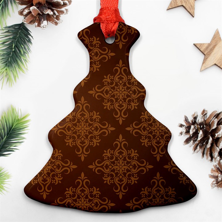 Brown Floral Pattern Floral Vintage Pattern, Brown Vintage Ornament (Christmas Tree) 