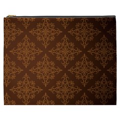 Brown Floral Pattern Floral Vintage Pattern, Brown Vintage Cosmetic Bag (xxxl) by nateshop