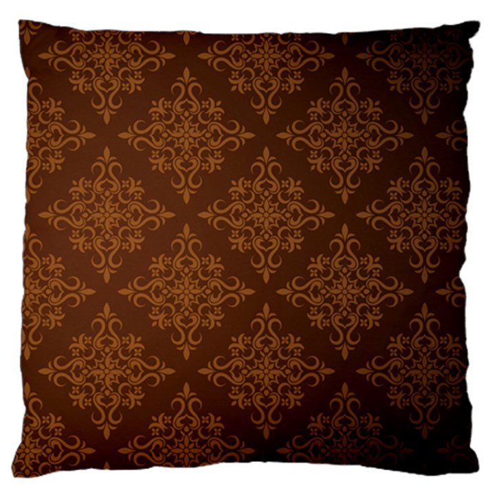 Brown Floral Pattern Floral Vintage Pattern, Brown Vintage Large Premium Plush Fleece Cushion Case (One Side)