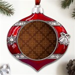 Brown Floral Pattern Floral Vintage Pattern, Brown Vintage Metal Snowflake And Bell Red Ornament Front