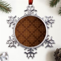 Brown Floral Pattern Floral Vintage Pattern, Brown Vintage Metal Large Snowflake Ornament by nateshop