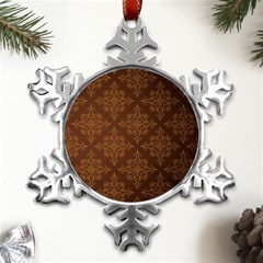 Brown Floral Pattern Floral Vintage Pattern, Brown Vintage Metal Small Snowflake Ornament by nateshop