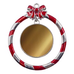 Gold, Golden Background ,aesthetic Metal Red Ribbon Round Ornament