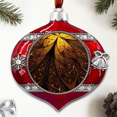 Gold, Golden Background Metal Snowflake And Bell Red Ornament by nateshop