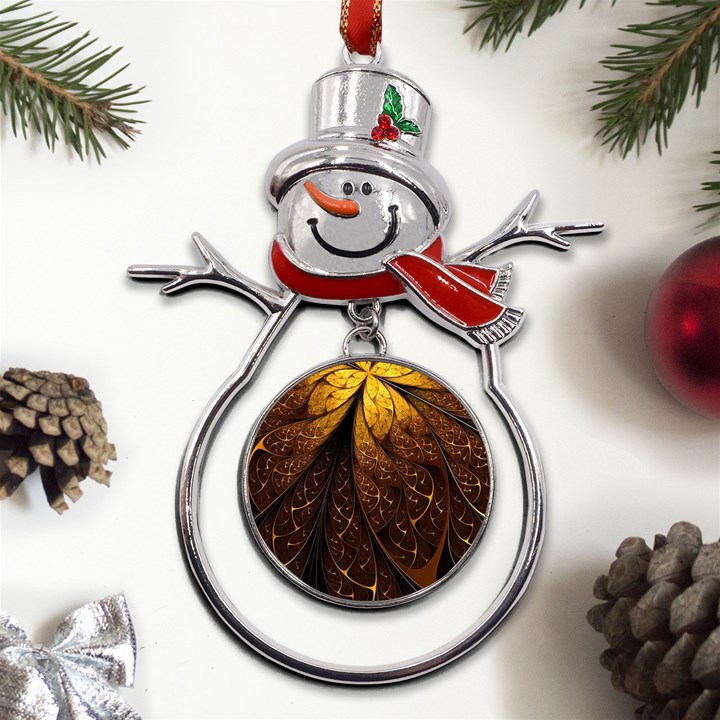 Gold, Golden Background Metal Snowman Ornament