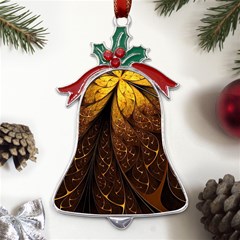 Gold, Golden Background Metal Holly Leaf Bell Ornament by nateshop