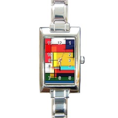 Multicolored Retro Abstraction, Lines Retro Background, Multicolored Mosaic Rectangle Italian Charm Watch by nateshop