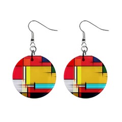 Multicolored Retro Abstraction, Lines Retro Background, Multicolored Mosaic Mini Button Earrings by nateshop