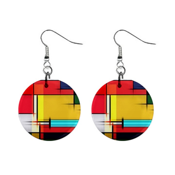 Multicolored Retro Abstraction, Lines Retro Background, Multicolored Mosaic Mini Button Earrings