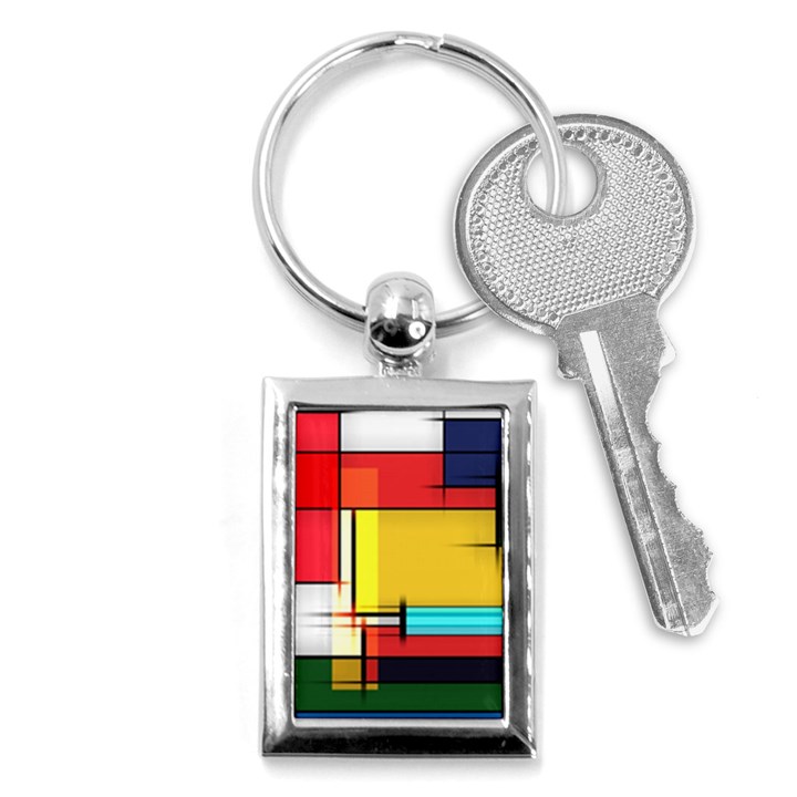 Multicolored Retro Abstraction, Lines Retro Background, Multicolored Mosaic Key Chain (Rectangle)