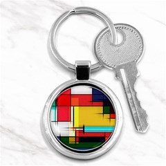 Multicolored Retro Abstraction, Lines Retro Background, Multicolored Mosaic Key Chain (round) by nateshop