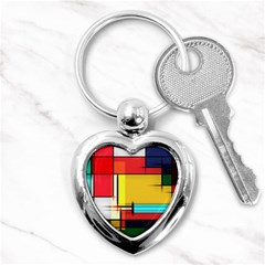 Multicolored Retro Abstraction, Lines Retro Background, Multicolored Mosaic Key Chain (heart) by nateshop