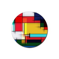 Multicolored Retro Abstraction, Lines Retro Background, Multicolored Mosaic Rubber Round Coaster (4 Pack) by nateshop