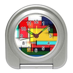 Multicolored Retro Abstraction, Lines Retro Background, Multicolored Mosaic Travel Alarm Clock by nateshop