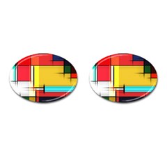 Multicolored Retro Abstraction, Lines Retro Background, Multicolored Mosaic Cufflinks (oval) by nateshop