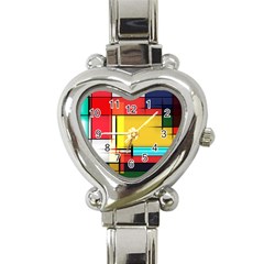 Multicolored Retro Abstraction, Lines Retro Background, Multicolored Mosaic Heart Italian Charm Watch by nateshop