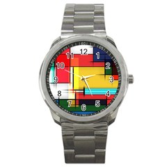 Multicolored Retro Abstraction, Lines Retro Background, Multicolored Mosaic Sport Metal Watch by nateshop